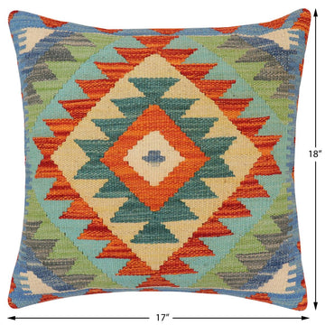 handmade Traditional Pillow Rust Blue Hand-Woven SQUARE 100% WOOL  Hand woven turkish pillow  2 x 2